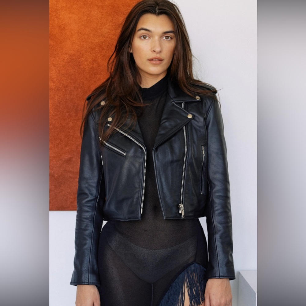 Women's Understated Leather Mercy Cropped Jacket Black Leather Jacket